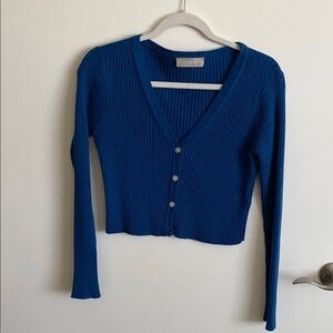 Everlane cropped Blue Cardigan Sweater Ribbed Knit